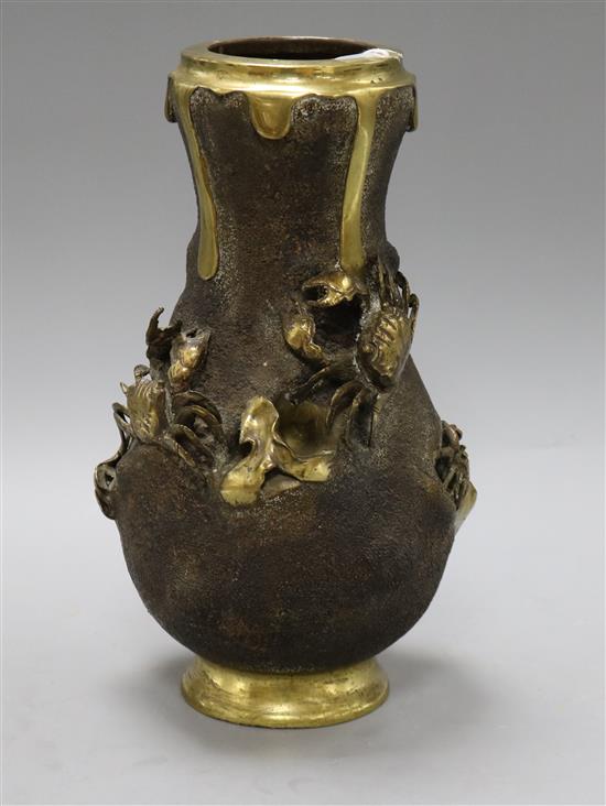 A Japanese Meiji period bronze vase of shaped ovoid form, H 30cm